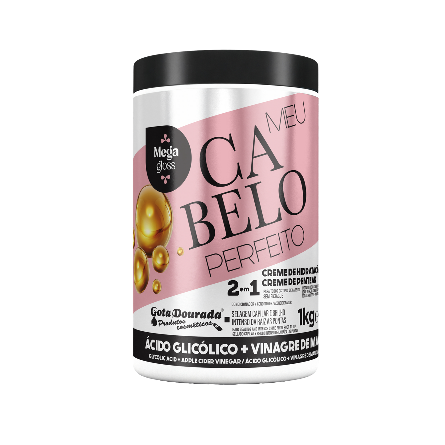 Creme Pentear Acido Glicolico + Vinagre Maca, Haarcreme, Gota Dourada, 1kg