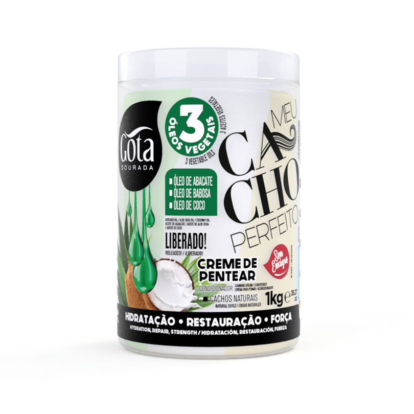 Meu Cacho Perfeito 3 Óleos Vegetais Creme Pentear, Haarcreme, Gota Dourada, 1kg