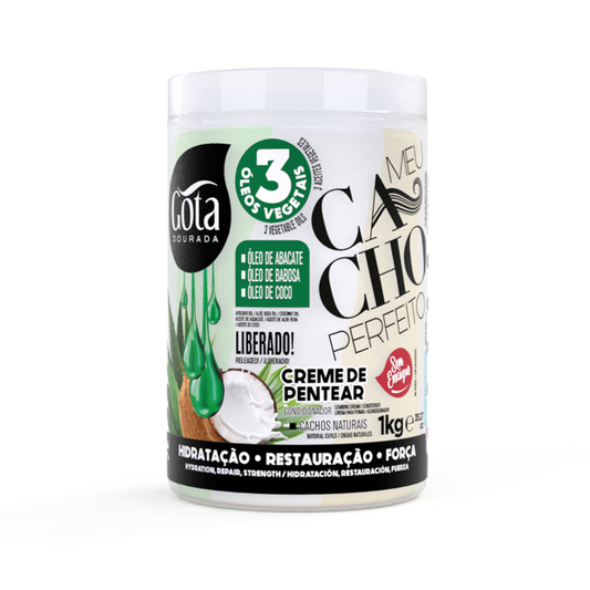 Meu Cacho Perfeito 3 Óleos Vegetais Creme Pentear, Haarcreme, Gota Dourada, 1kg
