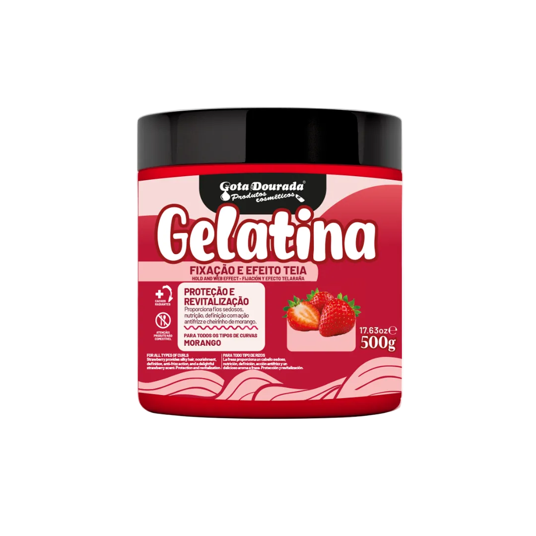 Gelatina Capilar Morango, Haargel, Gota Dourada, 500g