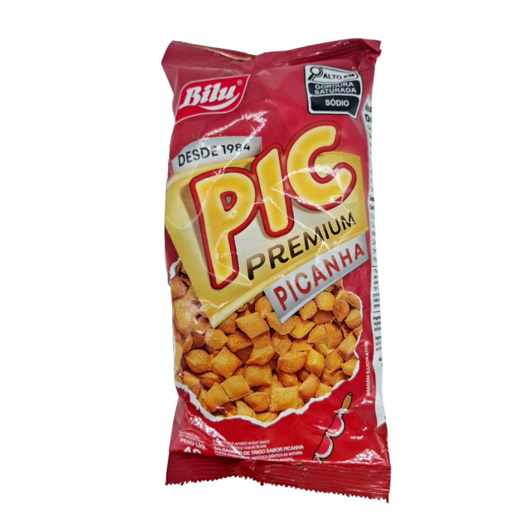 Salgadinho de Trigo sabor Picanha, Weizensnack mit Fleischgeschmack, Bilu 40g
