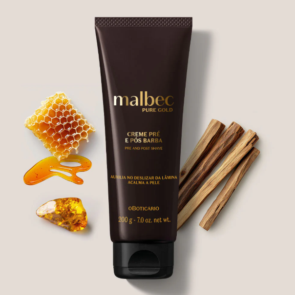 Malbec Pure Gold pre e pós Barba, Pre- und Aftershave-Creme, Boticário 200g