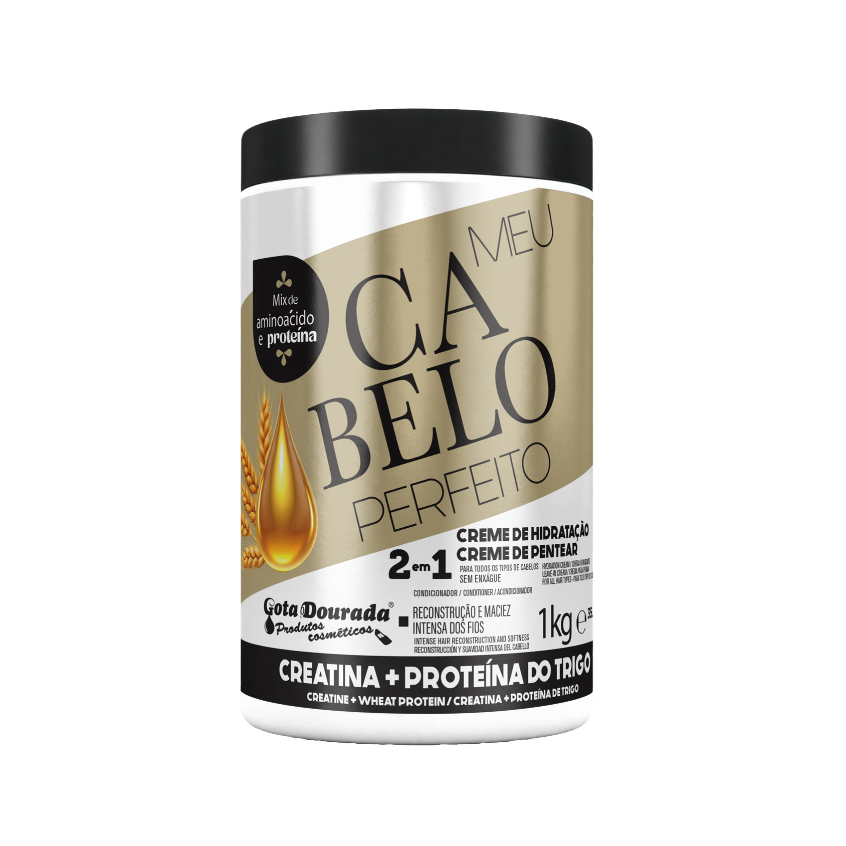 Creme Pentear Creatina + Proteina de trigo, Haarcreme, Gota Dourada, 1kg