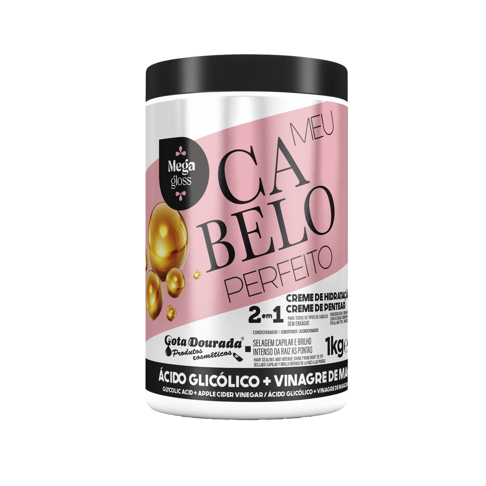Creme Pentear Acido Glicolico + Vinagre Maca, Haarcreme, Gota Dourada, 1kg
