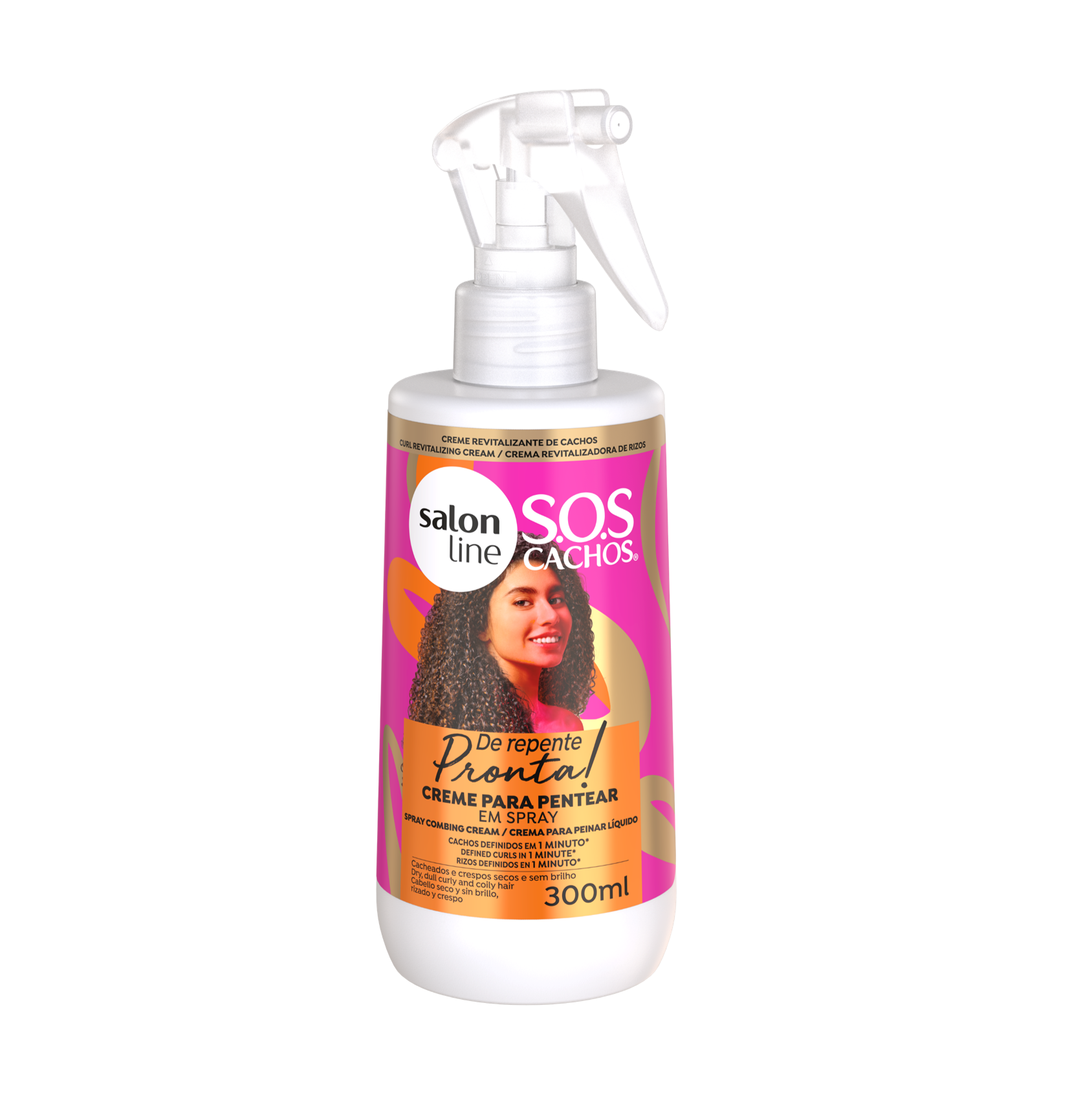 SOS Cachos De Repente Pronta Creme Pentear Spray, Kämmcreme, Salon Line, 300ml