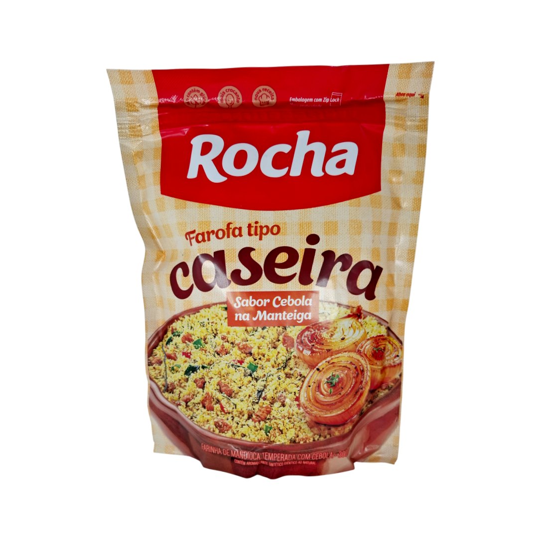 Farofa Mandioca sabor Cebola na Manteiga, Gewürztes Maniokmehl, Rocha 300g