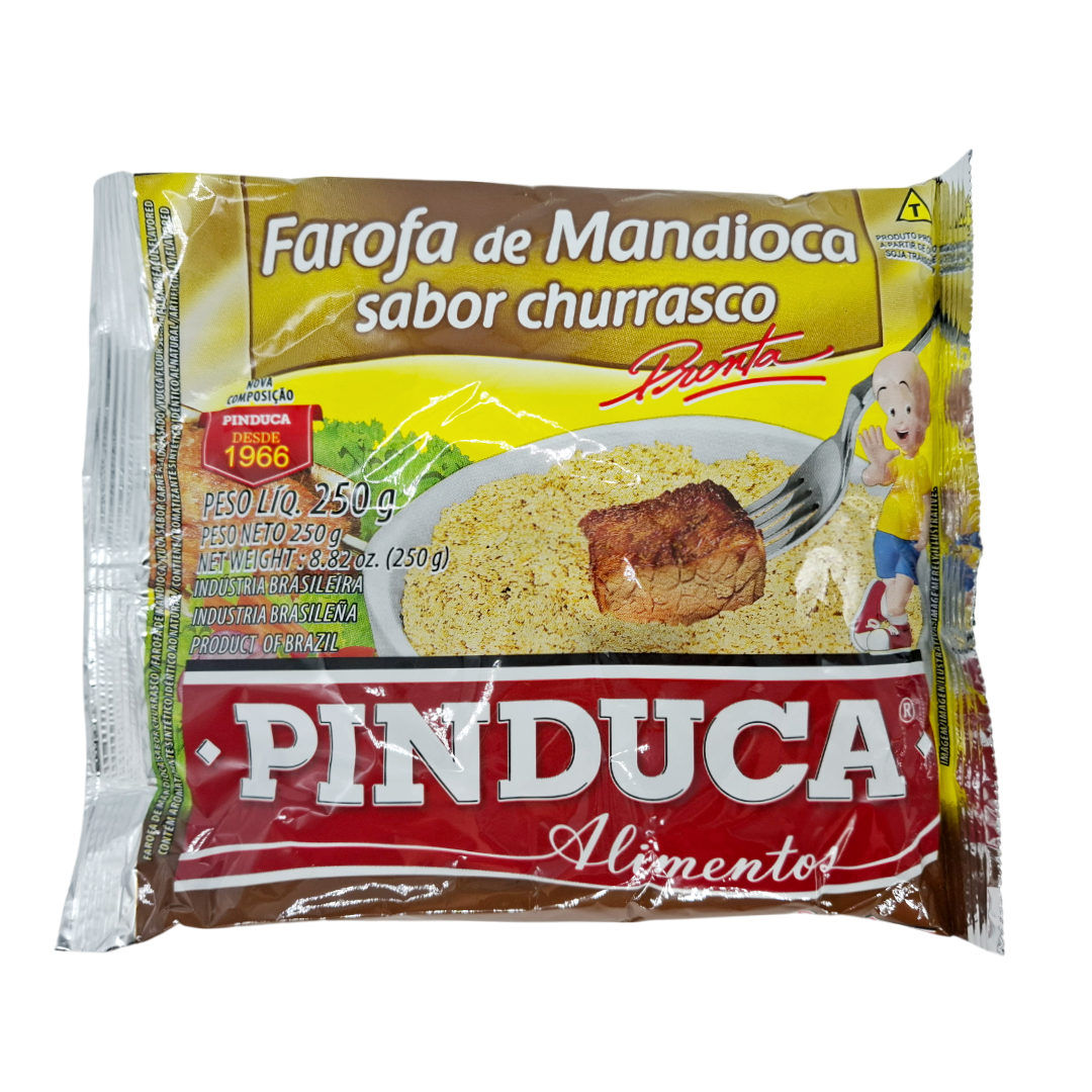 Farofa Mandioca sabor Churrasco, Maniokmehl mit Barbecue-Geschmack, Pinduca 250g