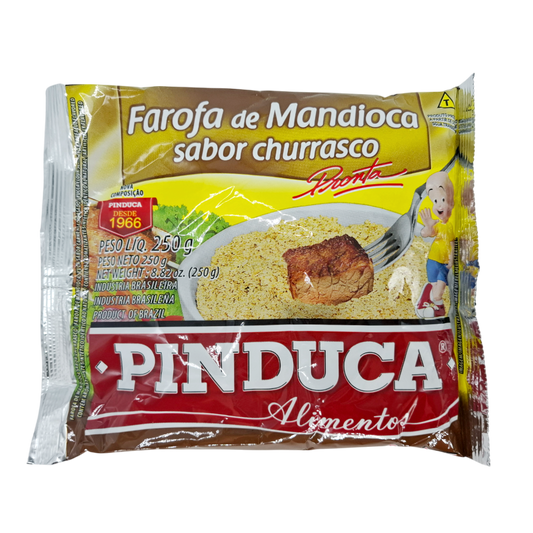 Farofa Mandioca sabor Churrasco, Maniokmehl mit Barbecue-Geschmack, Pinduca 250g