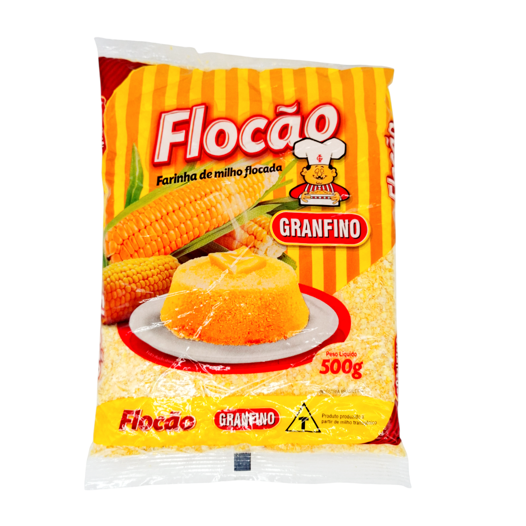 Kimilho Flocao Farinha Milho, flocos de farinha de milho, Granfino 500g