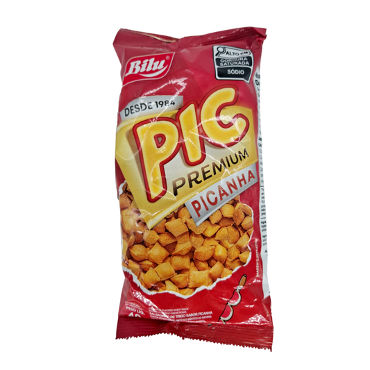 Salgadinho de Trigo sabor Picanha, Weizensnack mit Fleischgeschmack, Bilu 40g