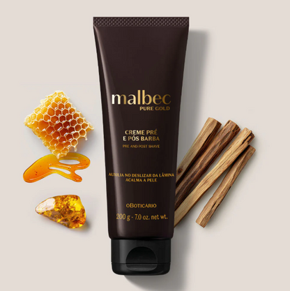Malbec Pure Gold pre e pós Barba, Pre- und Aftershave-Creme, Boticário 200g