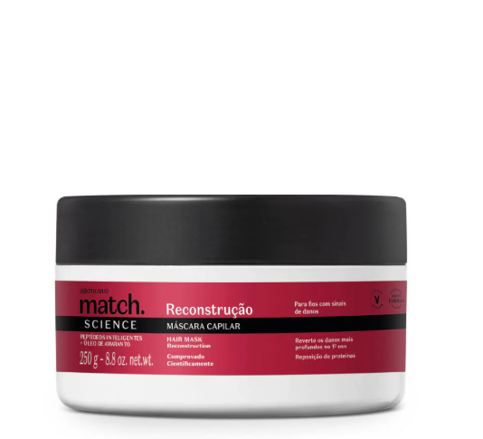 Match Mascara Reconstrucao, Haarmaske, Boticário, 250g